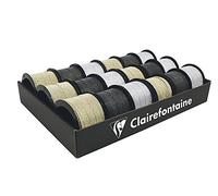 Clairefontaine 612697C - One Tray of 18 Glitter Ribbon Rolls - Dimensions: 10mx10 mm - Assorted Colours: Silver, Black, and Gold - Accessories for Gift Wrapping