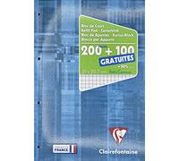 Clairefontaine 65816C Electric Blue Perforated Glued Course Pad - A4 21x29.7cm - 300 Pages (200+100 free) Small Squares and 4 Hole Perforated - 90gsm White Paper Laminated Card Cover