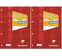 Clairefontaine 65818C Raspberry Red Perforated Glued Punched Pad A4 21x29,7-300 Pages Lined w/Margin and Perforated 4 Holes - 90g Paper - Hardcover (Pack of 2)