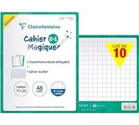 Clairefontaine 66710CPack Pack of 10 Magic Stapled Notebooks 17x22cm - 48 Squared Pages 10x10mm w/ Margin - White Paper 90g - Double-Sided Dry-Erasable Covers