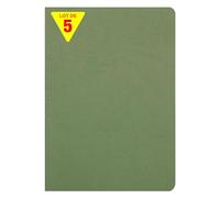 Clairefontaine 733063CPack Age Bag Collection Pack of 5 Green Stapled Notebooks A4 21x29,7 96 Lined Pages w/ Margin - White Paper 90g Leather Glossy Card Covers