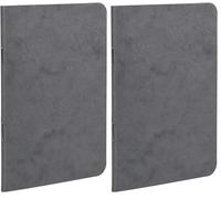 Clairefontaine 734165C Collection Age Bag A Grey Stapled Notebook - Size: 9x14 cm - 96 Lined Pages - 90 g White Paper - Leather Grain Glossy Card Cover (Pack of 2)