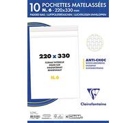 Clairefontaine 7346C - Pack of 10 Padded Envelopes - Lined with Bubble Wrap - Size: 220x330 mm - 90g/m² - White Colour - Mailing - Manufactured in France