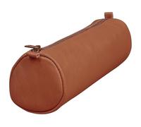 Clairefontaine - Ref 77017C - Age Bag Medium Leather Round Pencil Case - 21 x 6cm, Genuine Lambskin Leather, Vegetable Tanned Dye, Metal Zipper - Brown