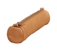 Clairefontaine 77018C Collection Age Bag - One Small Round Genuine Brown Lambskin Leather Pencil Case - Dimensions: 18.5 cm x 4 cm - Manufactured in France
