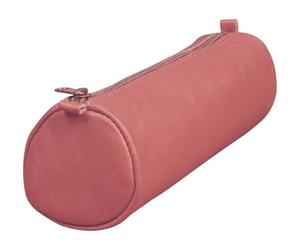 Clairefontaine 77021C - Collection Age Bag - One Round Genuine Antique Pink Lambskin Leather Pencil Case - Dimensions: 21 cm x 6 cm - Manufactured in France