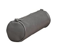 Clairefontaine 77033C - Collection Age Bag - One Round Genuine Lambskin Leather Pencil Case in Grey - Dimensions: 21 cm x 6 cm - Manufactured in France