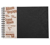 Clairefontaine 781061C Collection Age Bag A Black Spiral Travel Album - A4 Landscape 29.7x21 cm - 80 Pages - White Paper 120 g Lined + Black Grain Paper 160 g - Glossy Cover Leather Grain