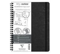 Clairefontaine 782331C Collection Age Bag MyNotes Black Spiral Notebook w/ Margins - A5+ 16x21cm - 120 Detachable Pages DOT - 90gsm White - Leather Card Cover
