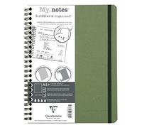 Clairefontaine 782333C Collection Age Bag MyNotes Green Spiral Notebook w/ Margins - A5+ 16x21cm - 120 Detachable Pages DOT - White 90g - Cover Leather Grain