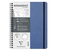 Clairefontaine 782334C Age Bag Collection MyNotes Blue Margin Spiral Notebook A5+ 16x21cm - 120 Detachable Pages DOT - 90gsm White Paper - Grain Leather Cover