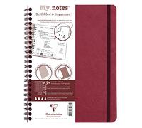 Clairefontaine 782362C Age Bag Collection MyNotes Red Spiral Notebook w/ Margins - A5+ 16x21cm - 120 Lined Detachable Pages - 90g White - Leather Card Cover