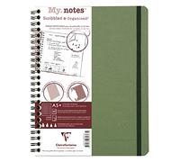 Clairefontaine 782363C Age Bag Collection My.Notes Green Spiral Notebook with Detachable Margins - A5+ 16x21cm - 120 Ruled Detachable Pages - 90 gsm White Paper - Grain Leather Glossy Card Cover