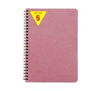 Clairefontaine 785326CPack Age Bag Collection Set of 5 Antique Pink Spiral Notebooks A5 14.8x21 cm 100 Small Squared Pages 90gsm White Paper Leather Card Cover