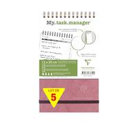 Clairefontaine 786196CPack Age Bag Set of 5 My.taskmanager Antique Pink Spiral Notepads w/ Built-in Easel 14.8x21cm 250 Pages DOT White Paper 90g Cover Leather