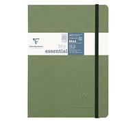 Clairefontaine 793423C Collection Age Bag A Stitched My.Essential Sewn Elastic Notebook Green - A5 14,8x21 cm - 192 Numbered Pages Small Squares - Ivory Paper 90 g - Glossy Card Cover Grain Leather
