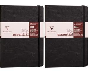 Clairefontaine 793431C Age Bag Collection A My.Essential Black Sewn Elastic Notebook - A5 14.8x21 cm - 192 DOT Numbered Pages - 90 g Ivory Paper - Grain Leather Glossy Card Cover (Pack of 2)