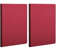 Clairefontaine 795422C Collection Age Bag - Stitched Notebook with Red Canvas Spine - A5 14,8x21 cm - 192 Small Square Pages - 90 g White Paper - Leather Cover (Pack of 2)