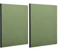 Clairefontaine 795423C Collection Age Bag - Green Canvas Back Stitched Notebook - A5 14,8x21cm - 192 Small Square Pages - 90g White Paper - Leather Card Cover (Pack of 2)