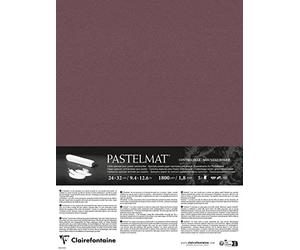 Clairefontaine 796016C - Pastelmat Laminated Paper - 5 Laminated Sheets Special Card for Dry Pastels - 24x32 cm 360g 1.8 mm - Wine Red - Made in France
