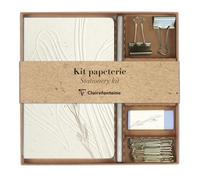 Clairefontaine 813074C - Stationery Kit: Notebook 11x17cm 64 Lined Pages, a Pencil, 2 Double-Clip Clips, 10 Paper Clips and an Eraser - Tulip Paper Collection