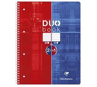 Clairefontaine - Ref 82526C - Wirebound 2-in-1 Duo Book (80 Pages) - A4+ in Size, 90gsm Brushed Vellum Paper, 40 x Lined Pages & 40 x Squared Pages - Red & Blue