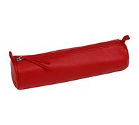 Clairefontaine 8308C - One Round School Pencil Case Red - Ø5,5x22 cm - in Genuine Lambskin Leather - School Supplies - Coloured Pencil Case - Pen Holder