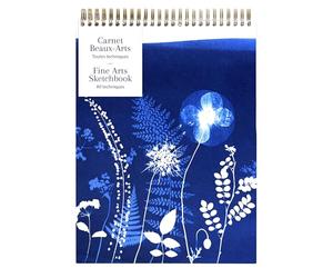 Clairefontaine 83506C - Fine Arts Spiral Notebook Floral Pattern/Cyanotype A4 21x29.7cm 40 Sheets White Multi-Technical Drawing Paper 180g Cyanotype Collection