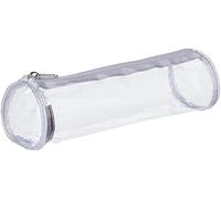 Clairefontaine 8485C - One Large Round Transparent School Pencil Case with Zipper - Dimensions: Ø7 x 22 cm - Perfect for School Exams - Transparent PVC