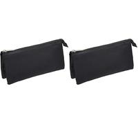 Clairefontaine 8490C - One Flat School Pencil Case 3 compartments with Zipper- Dimensions: 22x2x10 cm - Black Colour - Practical - Spacious - Organisational (Pack of 2)