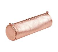 Clairefontaine - Ref 8687C - Metallic Leather Round Pencil Case - 5.5 x 5.5 x 22cm, Genuine Soft Lamb Leather Outer & Suede Interior, Metal Zipper - Copper