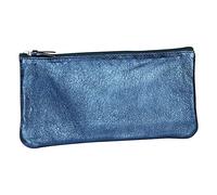 Clairefontaine 8706C - Genuine Lambskin Leather Flat Indigo Iridescent Effect Pencil Case 22x11 cm - School Supplies - Coloured Pencil Case - Pencil Tray