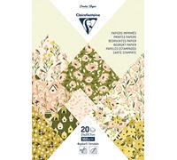 Clairefontaine 95546C - Printed Paper Pad of 20 design Sheets Spring A4 (21x29,7cm) 160gsm 2 sheets of labels to cut Creative Idea Scrapbooking Leisure