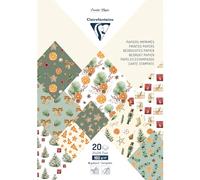 Clairefontaine 95547C Printed Paper Pad of 20 Vitamin Christmas design Sheets A4 (21x29,7cm) 160gsm 2 Label Sheets Creative Idea with template Leisure