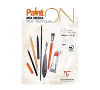 Clairefontaine 960060C Bloc Encollé PaintON Multi-Techniques A6 10,5x14,8 cm 250g - 15 Feuilles Papier Dessin Multi-Techniques au Grain Très Léger - Blanc