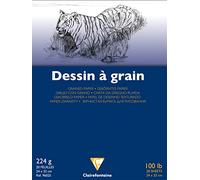 Clairefontaine 96025C Glued Grain Drawing Paper Pad - 20 Sheets Marked Grain Drawing Paper - 24x32 cm 224g - Ideal for School Drawing - Pack of 5 pads