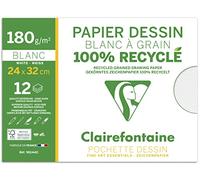 Clairefontaine 96144C - School Drawing Pouch - 12 Sheets White Drawing Paper with 100% Recycled Grain - 24x32 cm 180g - Ideal for Plastic Arts
