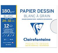 Clairefontaine 96175C - School Drawing Pouch - 12 Sheets White Grained Drawing Paper - 24x32 cm 180g - Ideal for Plastic Arts - Pack of 10 pouches