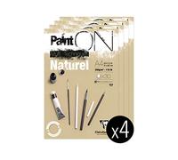 Clairefontaine 96540C - PaintON Multi-Technique Glued Pad - 30 Sheets Multi-Technique Drawing Paper Slightly Rough Grain - Natural - A4 21x29.7cm 250g Pack of 4