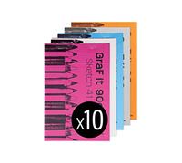 Clairefontaine 96621C Graf'It Stapled Pad - 80 Sheets Plain Sketch Drawing Paper - Detachable Sheets - A5 14.8x21 cm 90g - Random Ass Cover Colours - Pack of 10 Pads