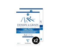 Clairefontaine 96624AMZC Set of 2 Glue-Bound Grain Drawing Paper Pads - 30 Sheets Marked Grain Drawing Paper - A4 21x29.7 cm 180g - for Drawing with Pencil