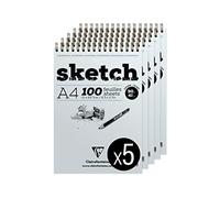 Clairefontaine 96644C - Spiral-bound sketch pad - 100 sheets of very lightly grained ivory drawing paper - Detachable sheets - A4 21x29.7 cm 90g - Pack of 5