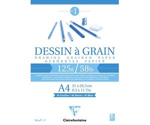 Clairefontaine 96684C Bloc Encollé Papier Dessin à Grain - 40 Feuilles Papier Dessin au Grain Marqué - A4 21x29,7 cm 125g - Paquet de 5 blocs