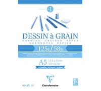 Clairefontaine 96686C - Glued Grain Drawing Paper Pad - 40 Sheets of Grain Drawing Paper - A5 14.8x21 cm 125g - Ideal for Pencil Drawing - Pack of 5 pads