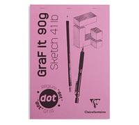Clairefontaine 96692C - GraF'it Stapled Pad - 80 Sheets Sketch Paper - DOT dotted ruling - Detachable sheets - A4 21x29.7 cm 90g - Pink cover - Pack of 5 pads