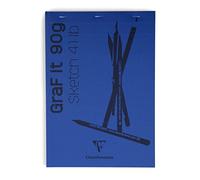 Clairefontaine 96732C Graf'It Stapled Pad - 80 Sheets Plain Sketch Drawing Paper - Detachable Sheets - A6 10.5x14.8 cm 90g - Midnight Blue Cover - Pack of 5 pads