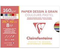 Clairefontaine 96769C - School Drawing Pad - 8 Sheets of Assorted Pastel Coloured Grain Drawing Paper - A3 29.7x42 cm 160g - Ideal for Art - Made in France