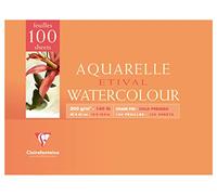 Clairefontaine 96788C - Etival 2 Sides Glued Pad - 100 Sheets White Watercolor Paper 100% Cellulose Fine Grain Study Quality 30x40 cm 300g