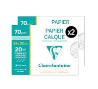 Clairefontaine 96872AMZC - A Set of 2 Sleeves for Drawings, 20 Sheets, Highly Transparent Tracing Paper, 24 x 32 cm, 70/75 g, Ideal for Technical Drawings