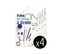 Clairefontaine 975048C - A glued pad of Paint'On drawing paper 20 sheets 14.8x21 cm 250g, White with grain - Pack of 4 pads